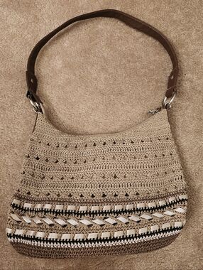 Woven Shoulder Bag in Beige with Brown Strap
